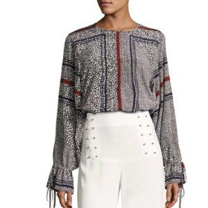 Derek Lam 10 Crosby Bell-Sleeve Pintuck Blouse Black Multicolor Womens Size 6